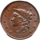 1837 N-6 R2 Plain Hair Cord, Med Ltrs PCGS graded MS64 Brown