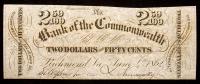 Richmond, Virginia. Bank of the Commonwealth. June 1, 1862. $2.50 Crisp Unc