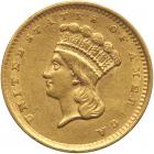 1856 $1 Gold Indian. Slanting 5