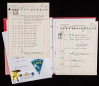 Apollo 11 Artifacts: Two Annotated Launch Countdown Manual Pages Used by Norm Carlson plus Kapton Foil Removed From LM-5