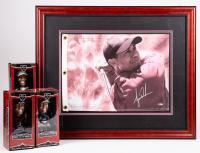 Tiger Woods Signed Screened Pin Flag, Set of 3 Nike Tiger Woods Bobble Heads MIB and Billy Casper Signed Presentation