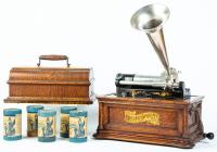 Historic Graphophone, Columbia Phonograph, New York City & London, ca. 1895 + 5 Cylinder Records