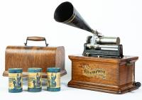 The Graphophone, Columbia Phonograph Company Type AT, New York plus Two Cylinder Records.