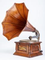 Handsome Columbia BI Sterling Disc Graphophone with Large Striking Wood Horn,Turntable Working