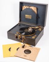 Scarce Edison Crank-Wind Portable Disc Record Player. Working and Includes 5 Edison Records