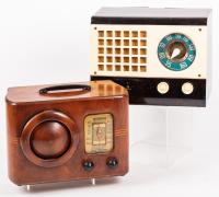 Two Vintage Emerson Table Radios: One Bakelite Radio Model 520, One Radio in Wood Model DB-315