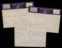 Hughes, Howard; Rare Autograph Letter Signed ca. 1937 on Postal Telegraph Cablegram Forms. LOA by James Spence
