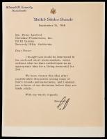 Kennedy, Edward Moore; Typed Letter Signed as US Senator to Actor Peter Lawford Regarding a Living Memorial to Robert Kennedy, 1