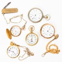 Five Vintage Pocket Watches, Three Gold Filled, One Open Backed in Brass, One White Metal