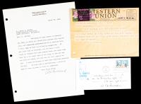 R.H Goddard Signed Letter Dated 1942, Roswell, New Mexico and a Western Union Telegram Sent by Goddard from Roswell Following Up