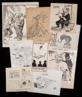 Collection of 40+ Original Illustrations of Political/Editorial Single Panel Cartoons from 1950s to 1970s; Many as Relevant Toda