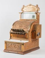 National Cash Register Model 317, Brass, Nickel, Marble and Glass Cash Register with "Amount Puchased" Placard Top Visible on Bo