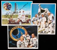 Apollo 12, Apollo 14 and Apollo 17: Three (3) Full Crew Signed Photos, Six Moonwalkers