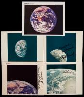 Five Stunning Earth View Photographs Signed by Seven Apollo Astronauts, Four Moonwalkers; Conrad, Bean, Cernan, Schmidt