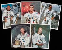 Apollo Astronauts, White Spacesuit Collection of Nine Signed Photos: Aldrin, Bean, Stafford, Haise, Gordon, Shepard, Worden, Duk