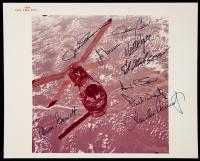 Skylab: Crew Signed Image of Skylab A Gift to Dick Underwood with Earth in Background, Signed by all Nine Crewmen