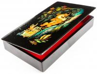 Beautiful Russian Hand Painted and Lacquer Large Wood Sundry Box of a Magical Nighttime Sleigh Scene