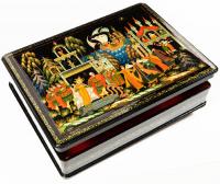 Russian Lacquer Box from Palekh: Spectacular, Large Console Box of a Folklore Scene Boasting Stunning Detail and Extraordinary G