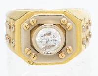 Gent's Vintage 18K Yellow and White Gold Diamond Ring with Approximately .60 Carat Center Diamond