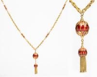 Beautiful Vintage Ladies 14K Yellow Gold and Enamel Ball and Tassel Necklace 85 Grams