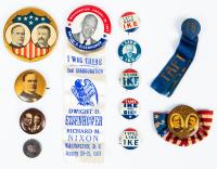 Very Scarce Political Buttons: Abraham Lincoln Meadlet, Four (4) McKinley/Roosevelt Campaign Button Yale Taft Ribbon and (6) Eis