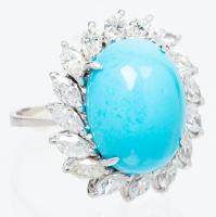 Lady's Turquoise Diamond 14K White Gold Ring