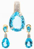 Sky Blue Topaz Diamond 18 KYG Pendant & Earring Suite