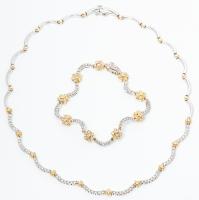 Diamond 14K Yellow & White Gold Floral Design Necklace & Bracelet Suite