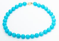 Rare Persian Turquoise Bead 14K Yellow Gold Necklace