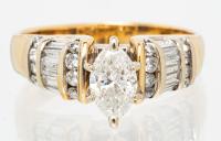 Ladies 14K Yellow Gold Marquise Diamond Engagement Ring with .60 Carat Center Diamond