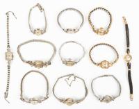 Lot of 12 Vintage Ladies Watches Scrap. All 12 Cases Marked 14K Gold