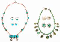 Native American Sterling Silver, Turquoise and Coral Jewelry: Four Pairs of Beautiful Earrings, Four Fine Necklaces