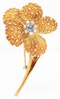 Ladies Beautiful 18K Yellow Gold, Sapphire and Diamond Floral Brooch from Italy