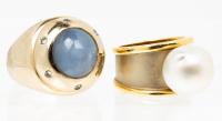 Two Fine 18K Gold Rings: Exceptional Blue Gray Natural Star Sapphire in Custom Contemporary Setting and Banded Ring with Baroque