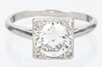 Ladies Vintage Platinum Deco Engagement Ring with Center Old European Cut Diamond, Approximately 1.70 Carats