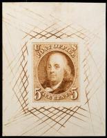 1847, 5Â¢ red brown, large die proof on white bond paper (Sc 1P1a)