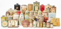 1910-1920s Talcum Products in Original Lithograph Tins Collection of 38 Most with Product