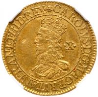 Charles I (1625-1649), Gold Double Crown or Half-unite of ten shillings, Nicholas Briot's first milled coinage (1631-32)