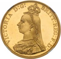 Victoria (1837-1901), Gold Proof Five Pounds, 1887