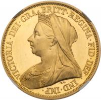 Victoria (1837-1901), Gold Proof Five Pounds, 1893