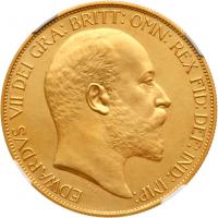 Edward VII (1901-10), Matte Proof Gold Five-Pounds, 1902