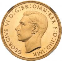 George VI (1936-52),Â Gold Proof Five Pounds, 1937