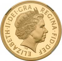 Elizabeth II (1952 -), Gold proof Five-Pounds, 2002