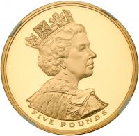 Elizabeth II (1952 -), Gold proof Crown of Five Pounds, 2002