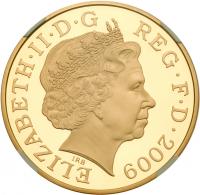 Elizabeth II (1952 -), Gold proof Crown of Five Pounds, 2009