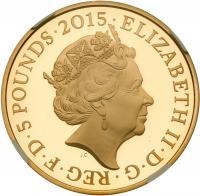 Elizabeth II (1952 -), Gold proof Crown of Five Pounds, 2015