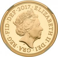 Elizabeth II (1952 -), Gold proof Five-Pounds, 2017