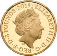 Elizabeth II (1952 -), Gold proof Crown of Five Pounds, 2019