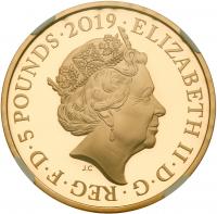 Elizabeth II (1952 -), Gold proof Five Pounds, 2019