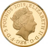 Elizabeth II (1952 -), Gold proof Crown of Five Pounds, 2019